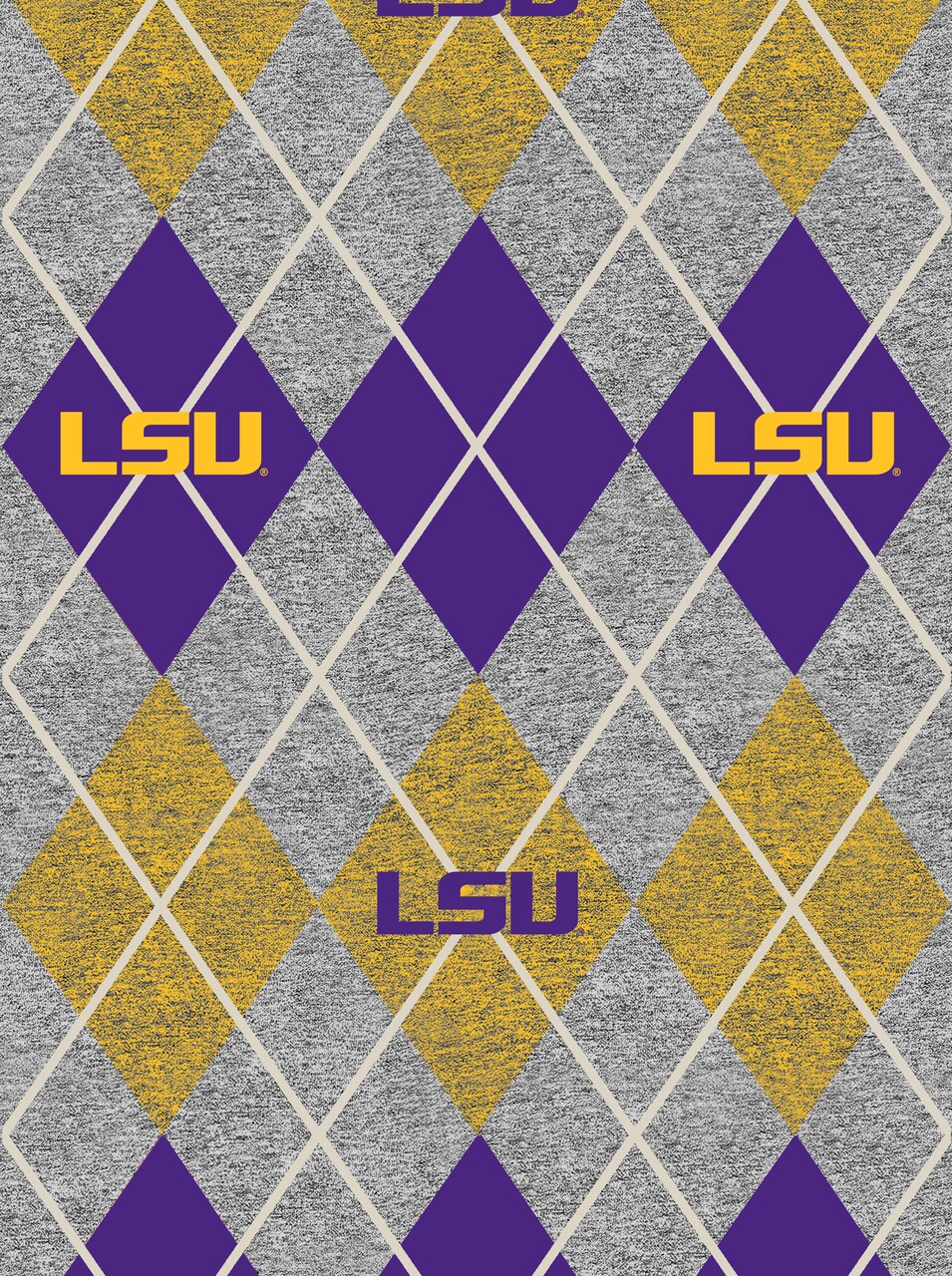 Sykel Enterprises-Louisiana State University Fleece Fabric-LSU Tigers Heather Argyle Fleece Blanket Fabric-Sold by the yard